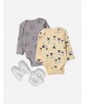 Боди барашки на абрикосовом +звездочки на сером