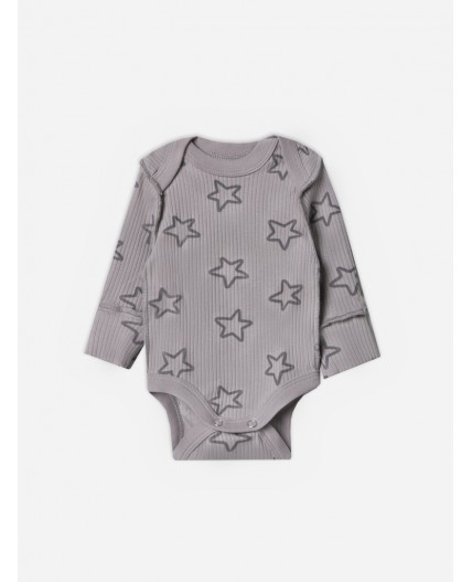 Боди барашки на абрикосовом +звездочки на сером