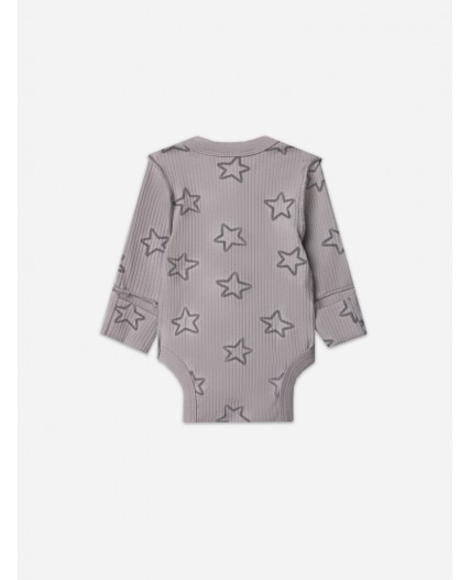 Боди барашки на абрикосовом +звездочки на сером