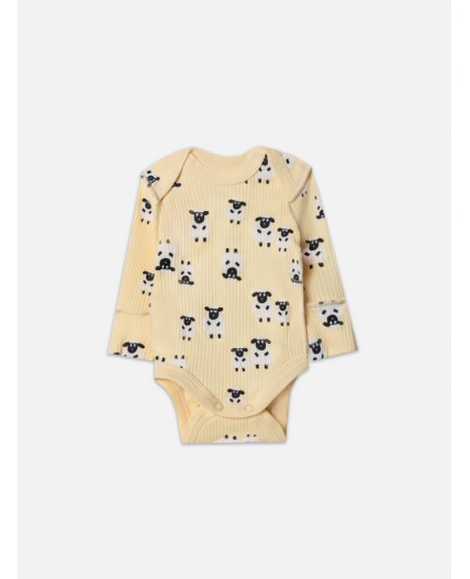 Боди барашки на абрикосовом +звездочки на сером