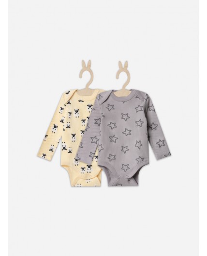 Боди барашки на абрикосовом +звездочки на сером