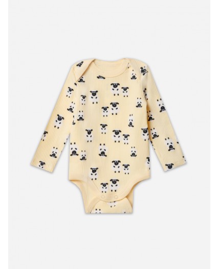 Боди барашки на абрикосовом +звездочки на сером