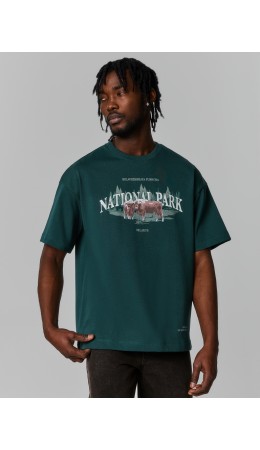 Футболка т.зеленый +печать1