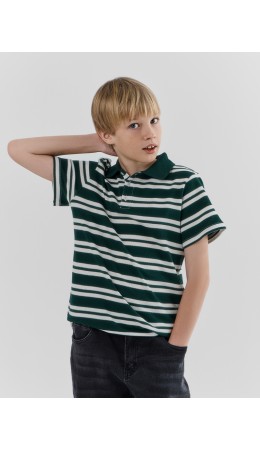 Поло т.зеленая полоска на молочном