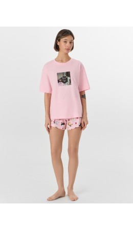 Пижама розовая сказка +котики на розовом