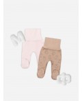 Ползунки розовый +зайки на бежевом