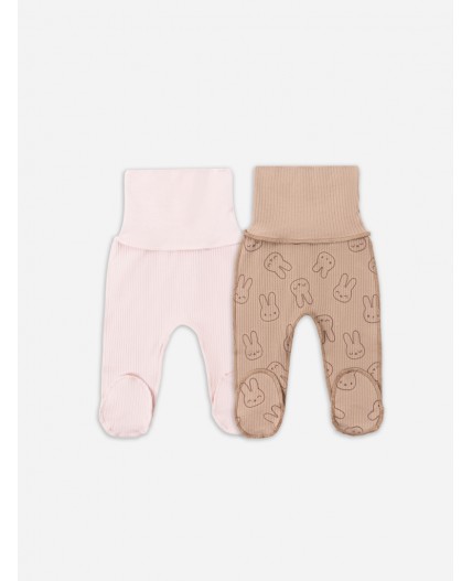 Ползунки розовый +зайки на бежевом