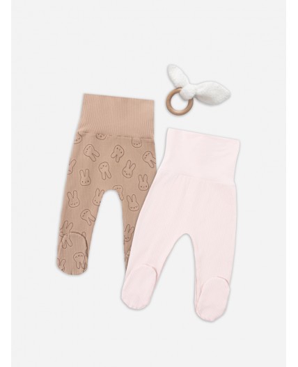 Ползунки розовый +зайки на бежевом