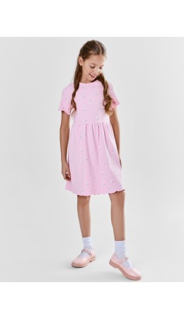 Платье цветочки на розовом