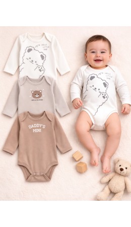 Боди молочный +серо-коричневый +бежевый +печать