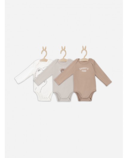 Боди молочный +серо-коричневый +бежевый +печать