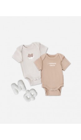 Боди серо-коричневый +бежевый +печать