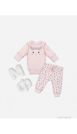 Комплект розовый +цветочки на розовом