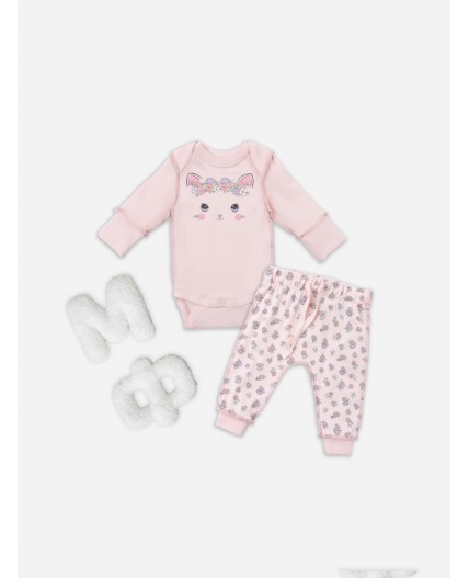 Комплект розовый +цветочки на розовом