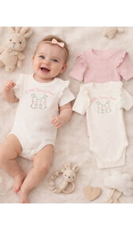 Боди молочный +розовый +печать