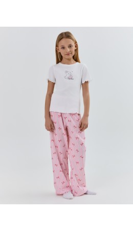 Комплект белый +бантики на розовой полоске