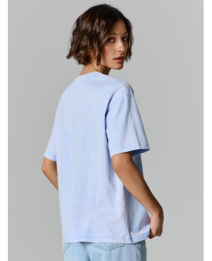 Футболка ACID WASH безмятежно -голубой +печать