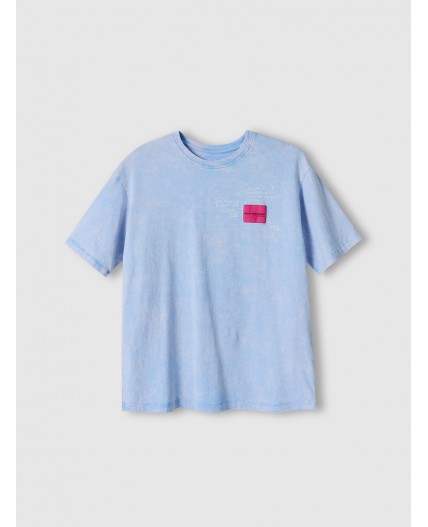 Футболка ACID WASH безмятежно -голубой +печать