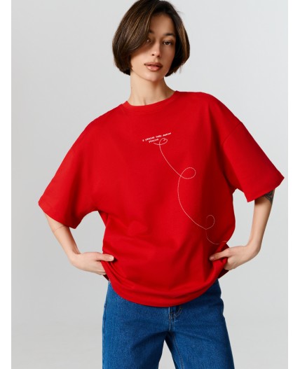 Футболка чистый красный +печать