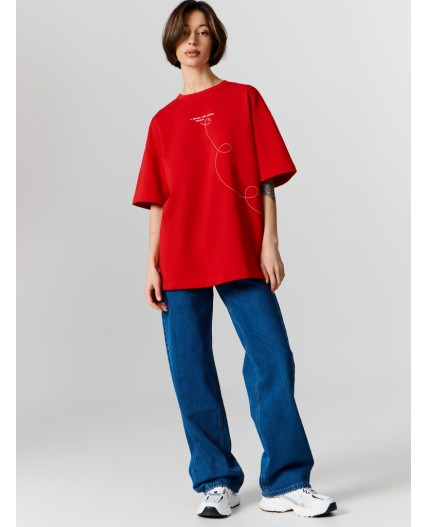 Футболка чистый красный +печать