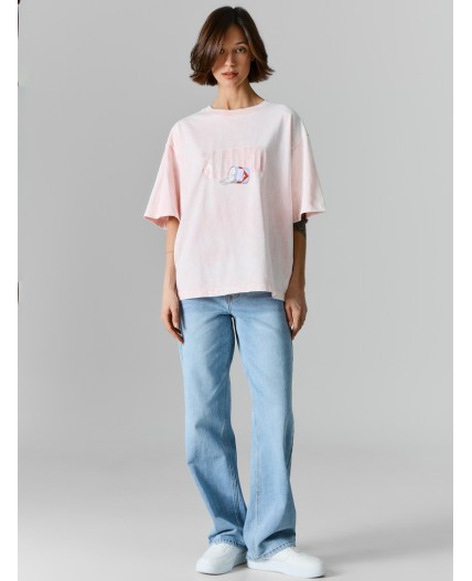 Футболка ACID WASH бл.сиреневый +печать