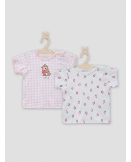 Джемпер розовая клетка на белом +клубничка на белом