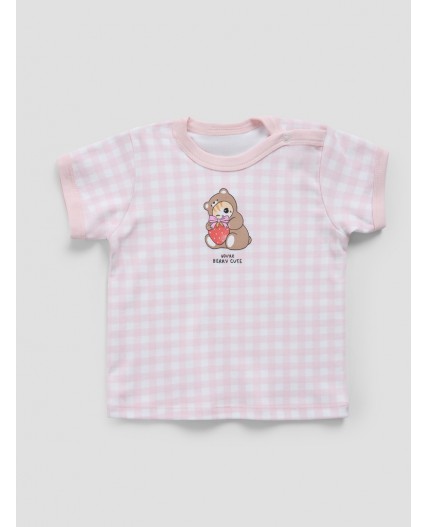 Джемпер розовая клетка на белом +клубничка на белом