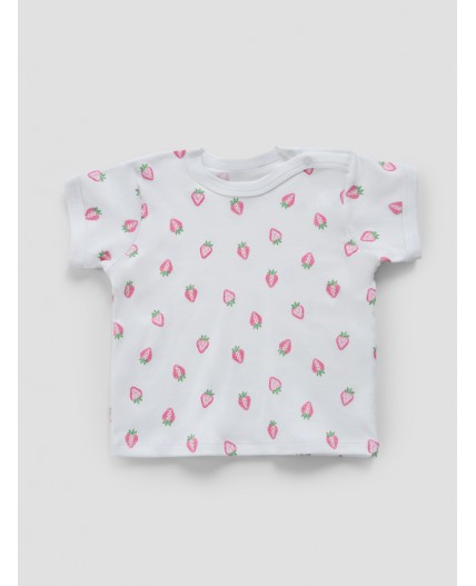 Джемпер розовая клетка на белом +клубничка на белом