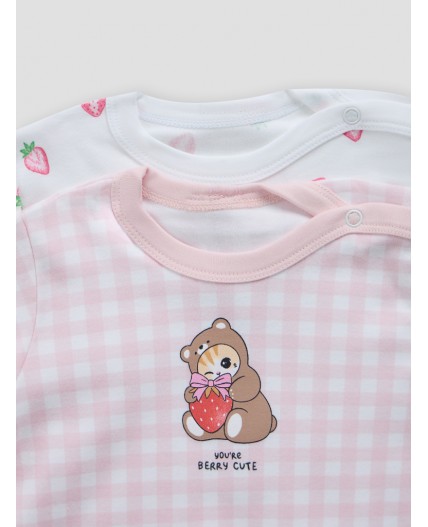 Джемпер розовая клетка на белом +клубничка на белом