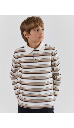 Поло бежевая полоска на св.молочном