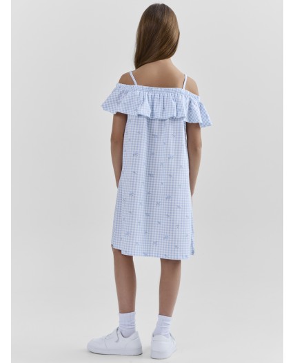 Сарафан цветы на голубой клетке