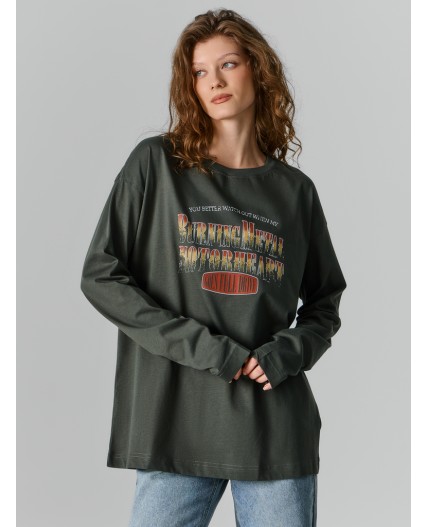 Джемпер т.хаки +печать