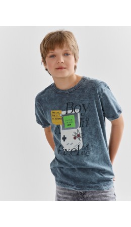 Футболка ACID WASH графит +печать