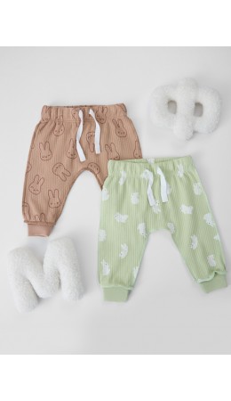 Ползунки зайки на бежевом +зайчата на св.зеленом