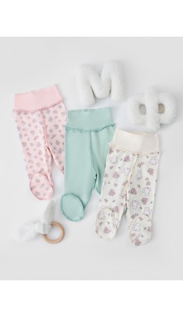Ползунки котики с цветами на молочном +мята +цветочки на розовом