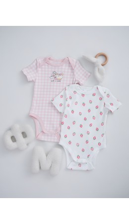 Боди розовая клетка на белом +клубничка на белом