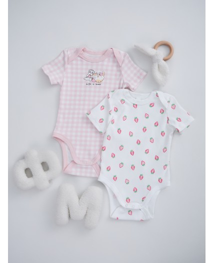 Боди розовая клетка на белом +клубничка на белом