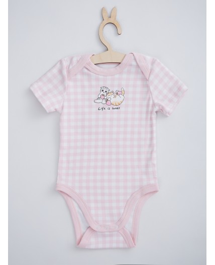 Боди розовая клетка на белом +клубничка на белом
