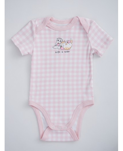 Боди розовая клетка на белом +клубничка на белом