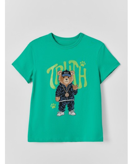 Футболка зеленый топаз +печать