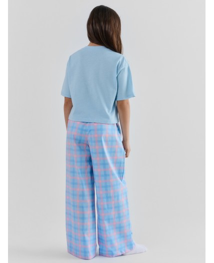 Комплект голубой +розово -голубая клетка