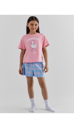 Комплект розовый +розово -голубая клетка