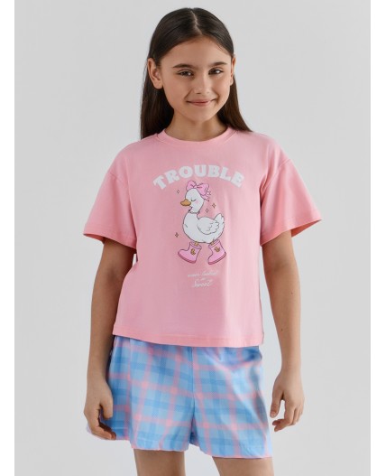 Комплект розовый +розово -голубая клетка