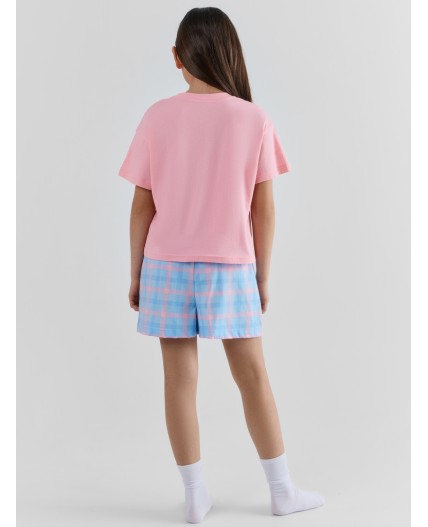 Комплект розовый +розово -голубая клетка