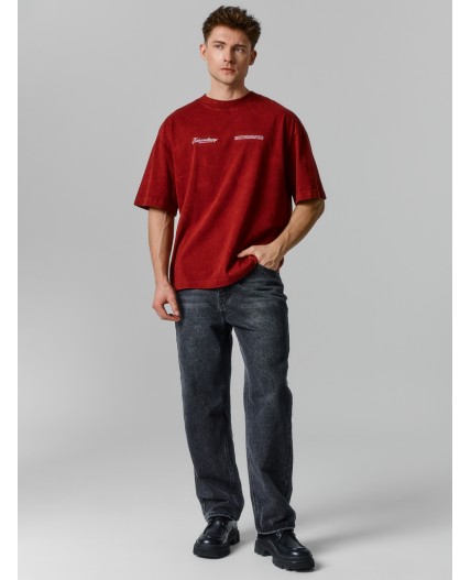 Футболка ACID WASH портвейн +печать1