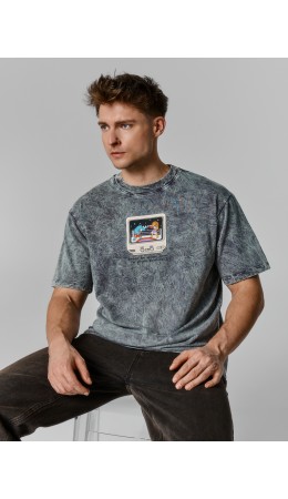 Футболка ACID WASH графит +печать