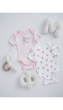 Боди розовая клетка на белом +клубничка на белом