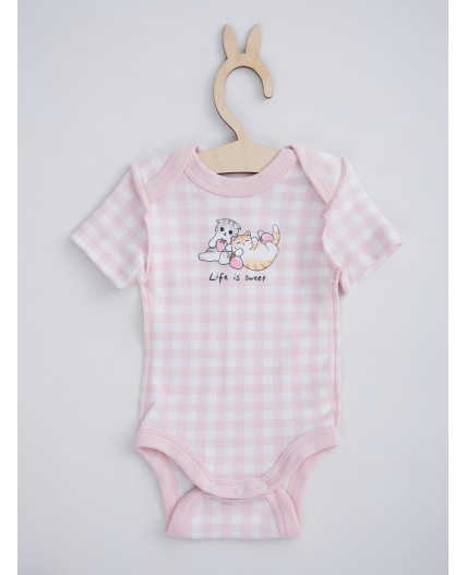 Боди розовая клетка на белом +клубничка на белом
