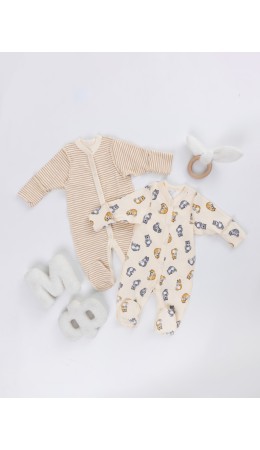 Комбинезон котики на слив. масле +полоска на слив. масле