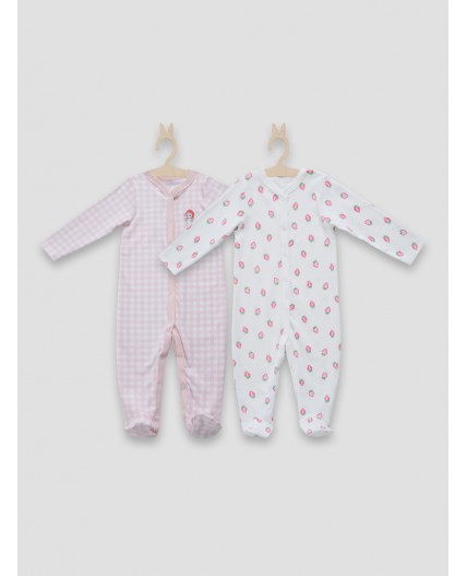 Комбинезон розовая клетка на белом +клубничка на белом